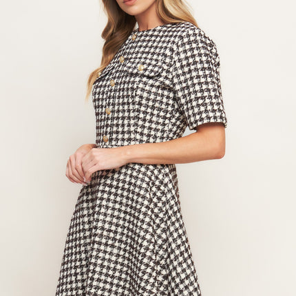 ELEGANT CHECK TWEED MINI DRESS