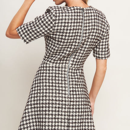ELEGANT CHECK TWEED MINI DRESS