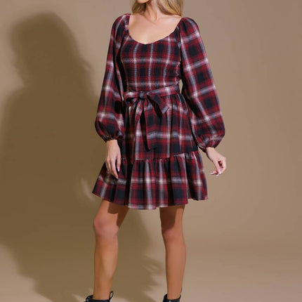 BE WITH YOU WOVEN PLAID MINI DRESS