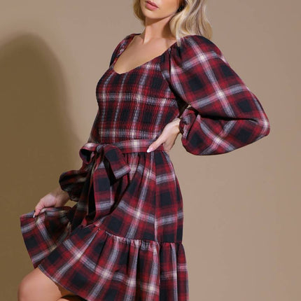 BE WITH YOU WOVEN PLAID MINI DRESS