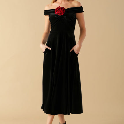 BE THERE FOR YOU VELVET MIDI DRESS