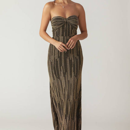 SACRED PROMISES METALLIC WOVEN MAXI DRESS