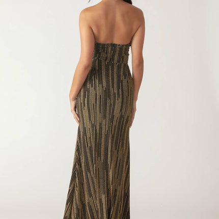 SACRED PROMISES METALLIC WOVEN MAXI DRESS