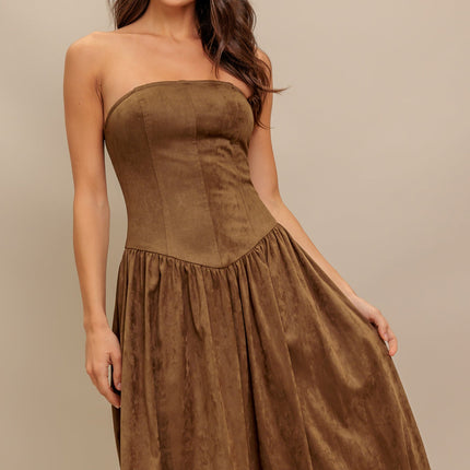 WILD ESPRESSO FAUX SUEDE MIDI DRESS