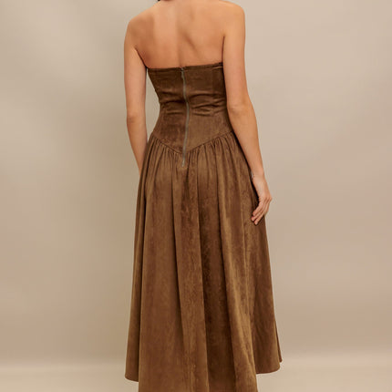 WILD ESPRESSO FAUX SUEDE MIDI DRESS