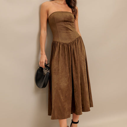 WILD ESPRESSO FAUX SUEDE MIDI DRESS
