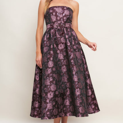AUBERGINE CHIC JACQUARD WOVEN MIDI DRESS