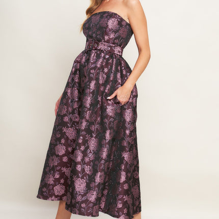 AUBERGINE CHIC JACQUARD WOVEN MIDI DRESS