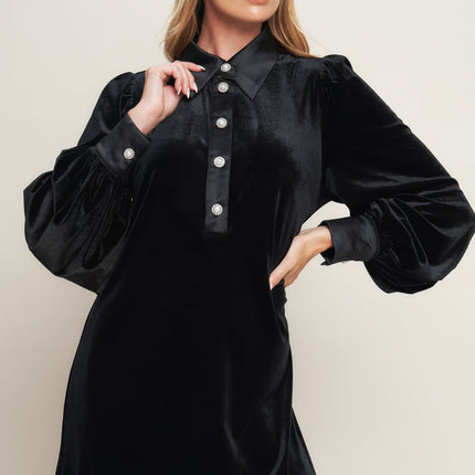 VELVET POWER BLACK MINI DRESS
