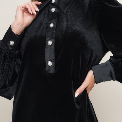 VELVET POWER BLACK MINI DRESS