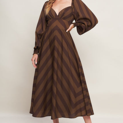 BROWN GODDESS FLOW WOVEN MIDI DRESS