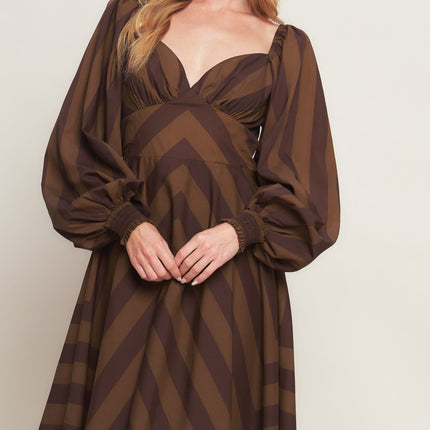 BROWN GODDESS FLOW WOVEN MIDI DRESS