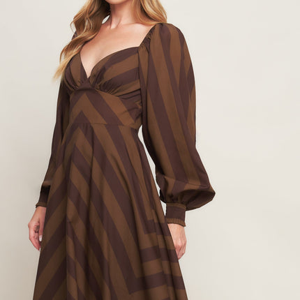 BROWN GODDESS FLOW WOVEN MIDI DRESS