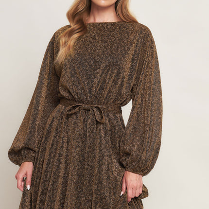 GOLDEN HORIZON METALLIC WOVEN MIDI DRESS