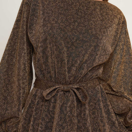 GOLDEN HORIZON METALLIC WOVEN MIDI DRESS