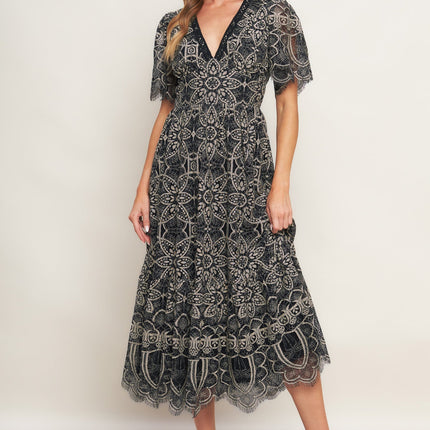 GOTHIC BLOOM WOVEN LACE MIDI DRESS