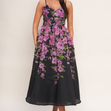 NIGHTFALL BLOSSOM WOVEN MIDI DRESS