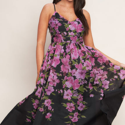 NIGHTFALL BLOSSOM WOVEN MIDI DRESS
