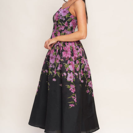 NIGHTFALL BLOSSOM WOVEN MIDI DRESS