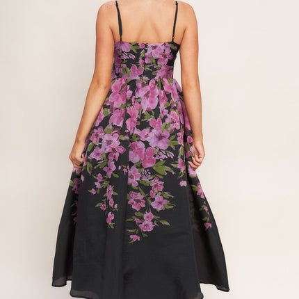 NIGHTFALL BLOSSOM WOVEN MIDI DRESS