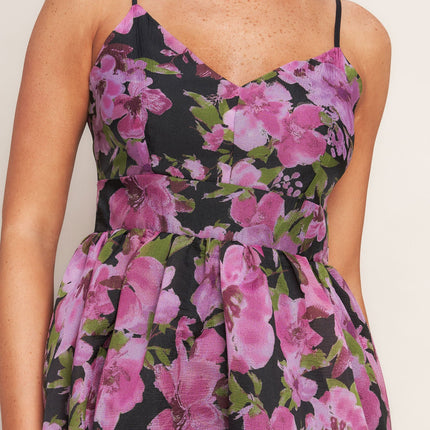 NIGHTFALL BLOSSOM WOVEN MIDI DRESS