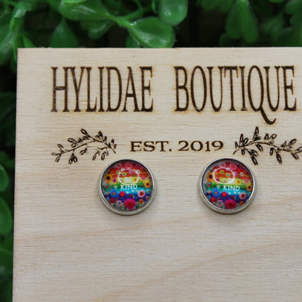Be Kind on Floral and Rainbow 12mm Glass Stud Earrings