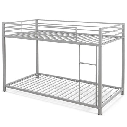 Low Profile Twin Over Twin Metal Bunk Bed with Full-length Guardrails-Silver
