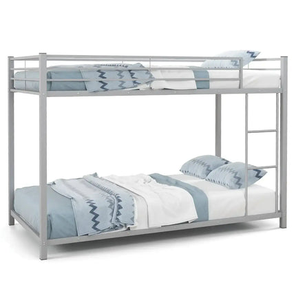 Low Profile Twin Over Twin Metal Bunk Bed with Full-length Guardrails-Silver