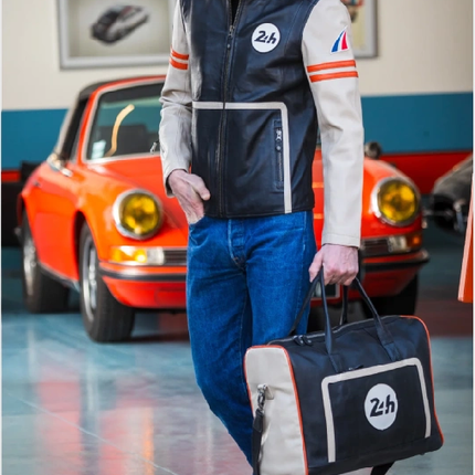 Mans Karl 24h Le Ecru Black Leather Jacket