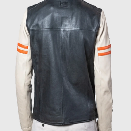 Mans Karl 24h Le Ecru Black Leather Jacket
