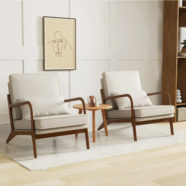 Modern Accent Chair with Rubber Wood Armrests and Removable Back-Beige