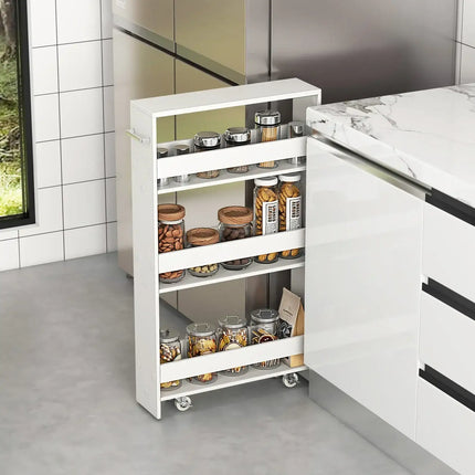 Narrow Mobile Serving Cart with Open Shelves for Kitchen Bathroom Living Room-Off White