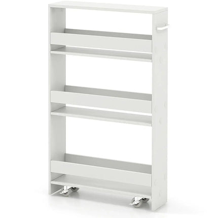 Narrow Mobile Serving Cart with Open Shelves for Kitchen Bathroom Living Room-Off White