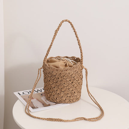 Special Interest Design Bucket Straw Bag Crossbody Woven Tote Women Seaside Vacation Beach Bag