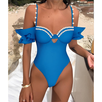 Hard Bag One Piece Swimsuit Women Solid Color Ruffles Sexy One Piece Swimsuit
