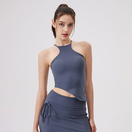 Nude Feel Sexy Beauty Back Yoga Bra Fixed Chest Pad Sports Underwear Women Thin Strap Running Workout Vest