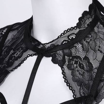 Sexy Leather Backless Lace Buckle Bobo Jumpsuit Sexy Suit