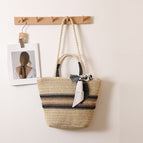 One Size / Double-Handle Woven Striped Rice Scarf