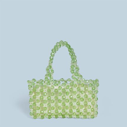 Summer Niche Handmade Transparent Green Crystal String Beads Woven Bag Women Handbag Cute Niche Handbag
