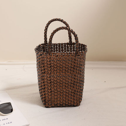 Gold Silver Color Portable Vegetable Basket Bag Solid Color Large Capacity Hand Carrying Woven Bag Seaside Vacation Beach Bag