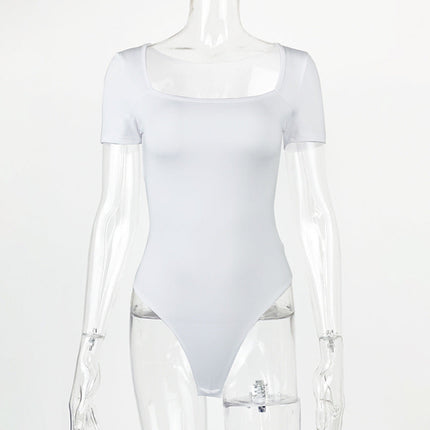 Bodysuit Summer Women Clothing Sexy Tight Square Collar Short Sleeve Bodysuit