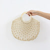 Hollow Out Cutout Straw Bag Fairy Mesh Woven Bag round Wooden Handle Casual Hand Holding Women Bag Beach Bag