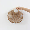 Hollow Out Cutout Straw Bag Fairy Mesh Woven Bag round Wooden Handle Casual Hand Holding Women Bag Beach Bag