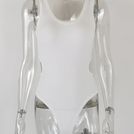 Autumn Winter Women Sexy Slim Fit U Collar Waist Hollow Out Cutout-out Rayon Rib Jumpsuit Women