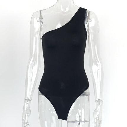 Summer Women Clothing Sexy One-Shoulder Onesie Slim Fit Backless Sleeveless Diagonal Collar Top