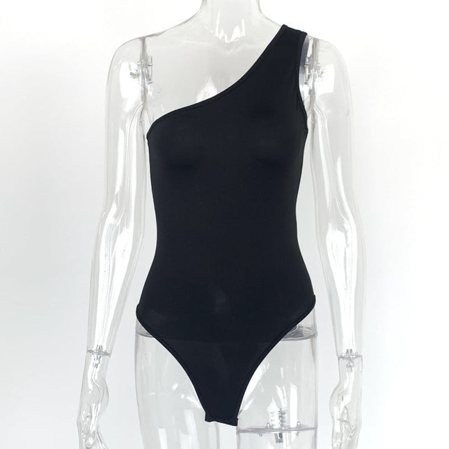 Summer Women Clothing Sexy One-Shoulder Onesie Slim Fit Backless Sleeveless Diagonal Collar Top