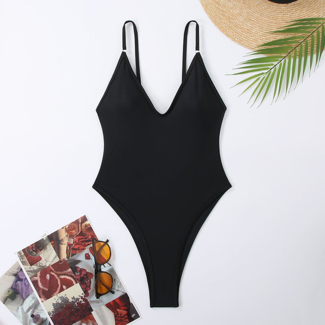 One Piece Swimsuit Women V neck Adjustable Shoulder Strap Sexy Tight Swimsuit High Grade Spring Swimsuit