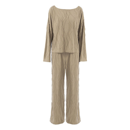 Autumn Loose Casual Striped Knitted Pajamas Women Long Sleeved Trousers Can Be Outerwear Homewear