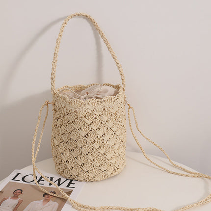 Special Interest Design Bucket Straw Bag Crossbody Woven Tote Women Seaside Vacation Beach Bag