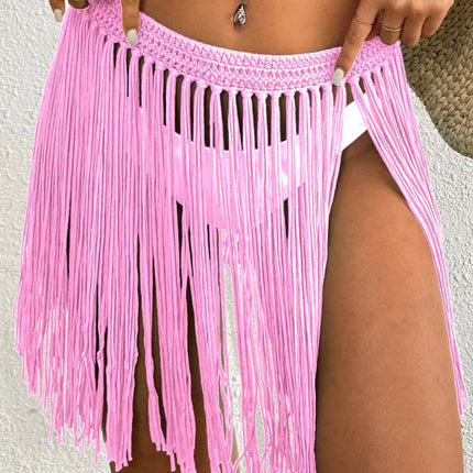 Women Lace up Skirt Women Clothing Beach Beach Cover Up Pure Hand Crocheting Tassel Skirt Overskirt
